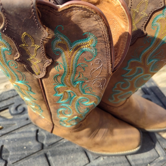 Justin Cowgirl Western Boots.Brown Teal Trim - Picture 11 of 11